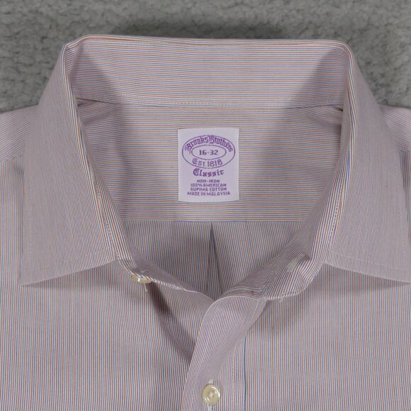 Brooks Brothers Shirt Men 16-32 Classic Orange Green Striped Button Long Sleeve - Picture 4 of 16